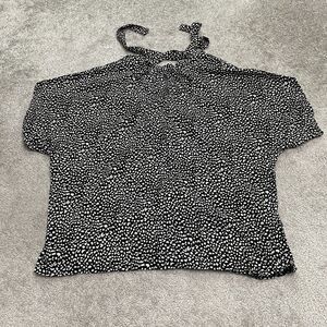 Shein Printed Blouse Womens XL Black White Mock Neck Short Sleeve Casual Top